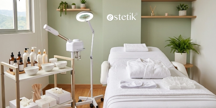 Cabina de estética alistada con productos, insumos y bioseguridad